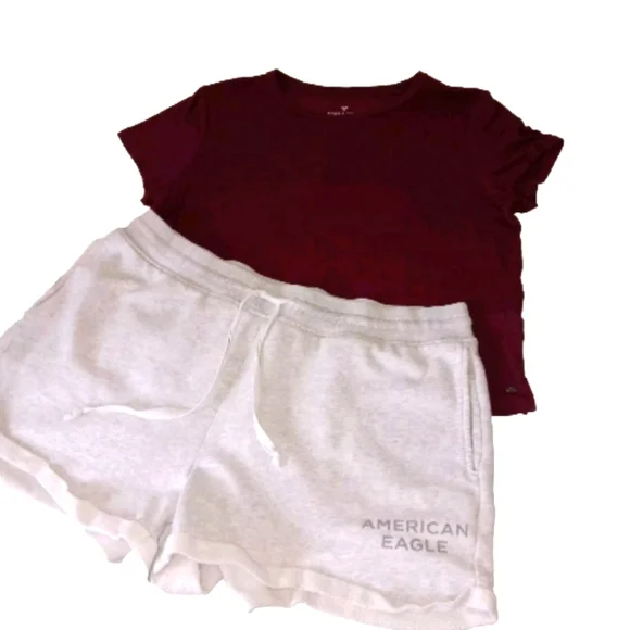 American Eagle 2Pc Bundle Gray Sweatshorts & Burgundy Tee XL - Picture 1 of 16